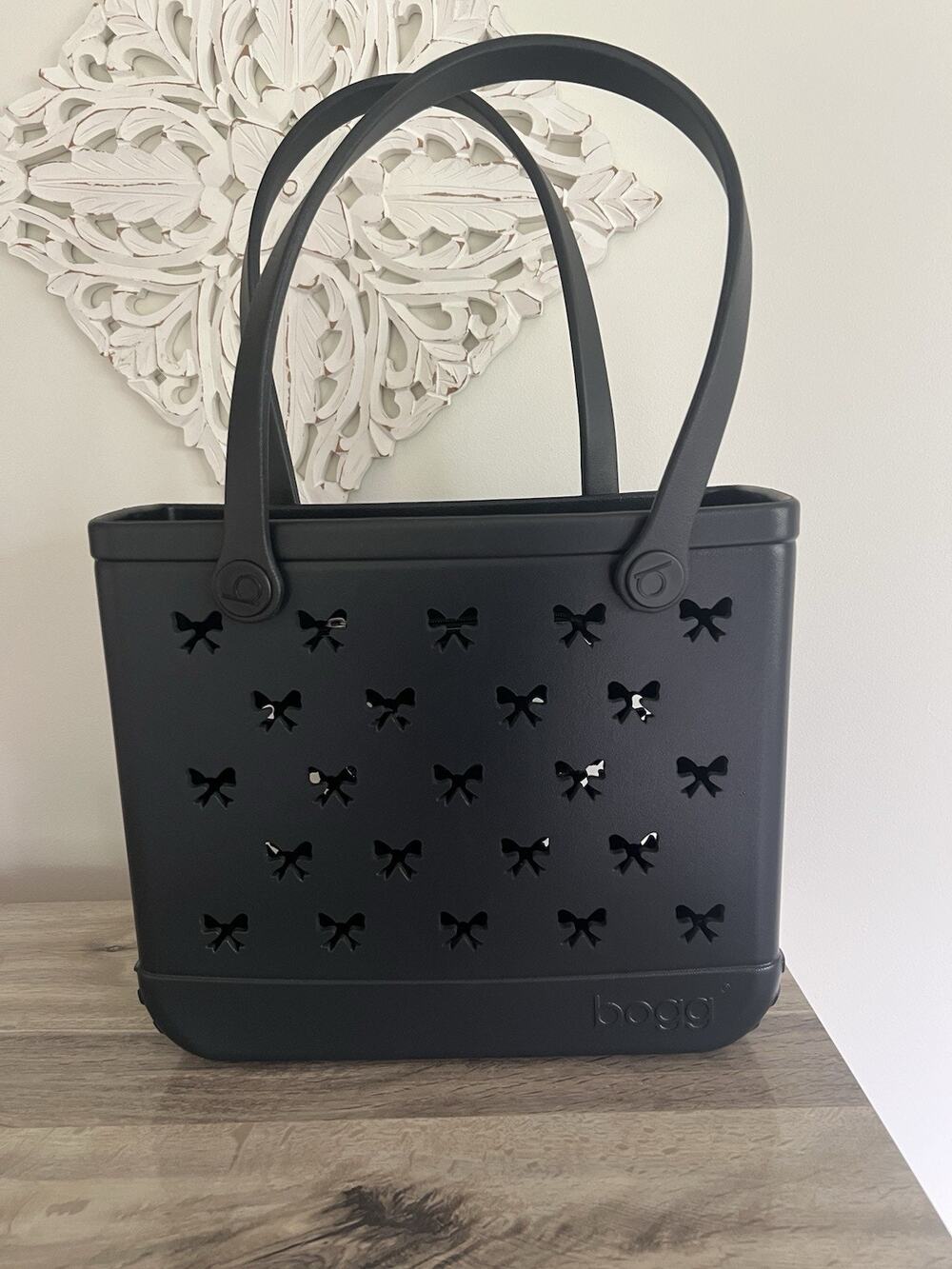 Original BOGG Bag Tote Baby Medium Size Black bow Cut out RARE Rubber